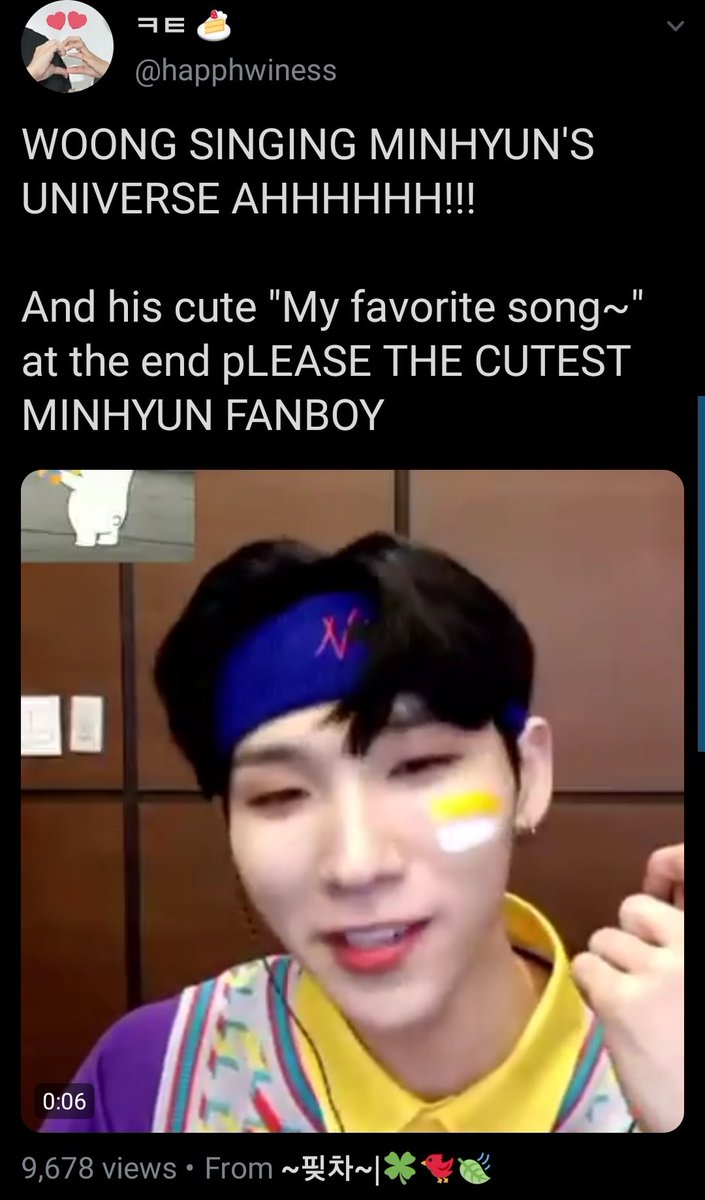 - he is a big fan of nuest's Minhyun and his favorite song is universe by Minhyun