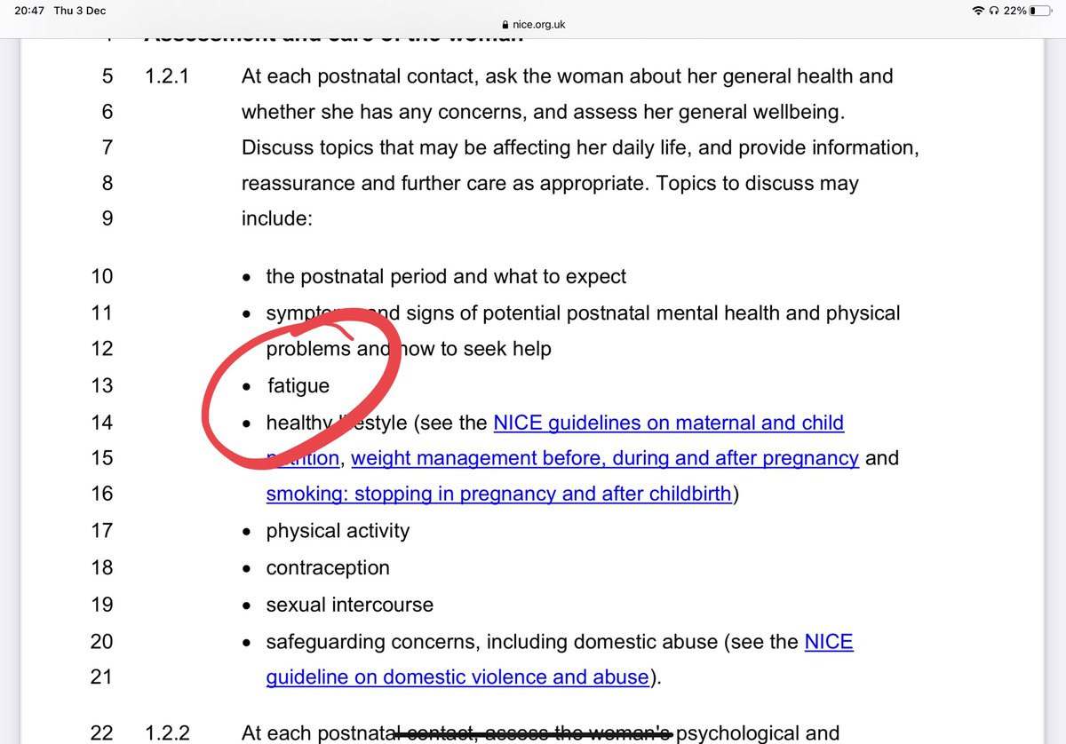 All about stop 7 on our tour of the proposed  #NICEPostnatalCare guidelines. This time ... fatigue which is apparently something to ask about at each postnatal contact... but listen up you guys...