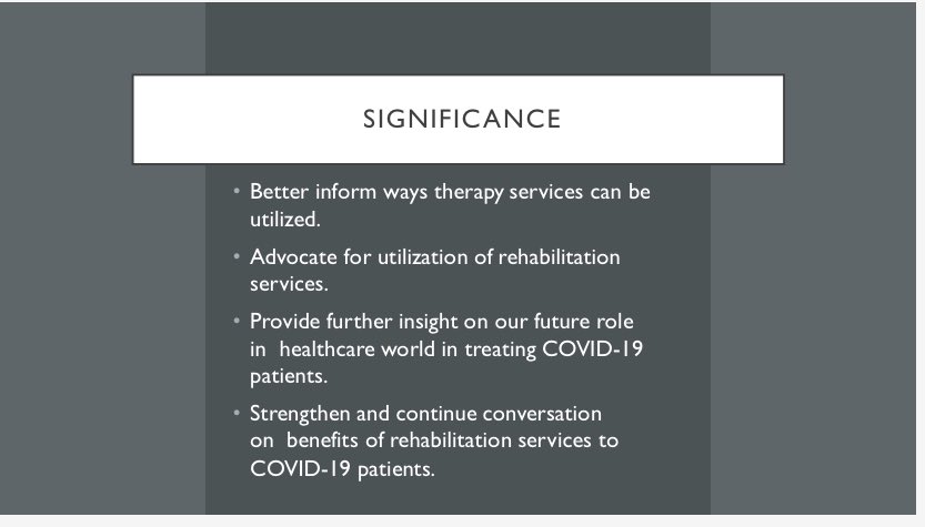 Status presentation from Emory DPT students yesterday on our #COVIDー19 project was incredible. Can’t wait to see what the results show!