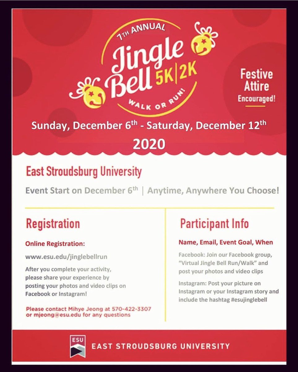 Throw on those ugly holiday sweaters and have fun with the festive Jingle Bell run/ walk! 🔔🏃‍♂️

P. S. It’s free! ;)