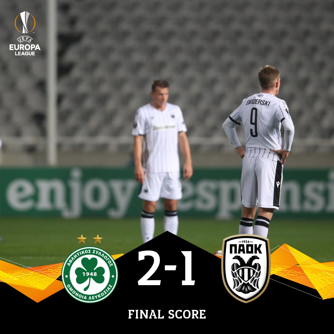 PAOK_FC's tweet photo. #FinalScore at GSP Stadium. @OMONOIAfootball Vs #PAOK 2-1 #OMOPAOK #UEL @EuropaLeague https://t.co/pfyJ0Um1Oj