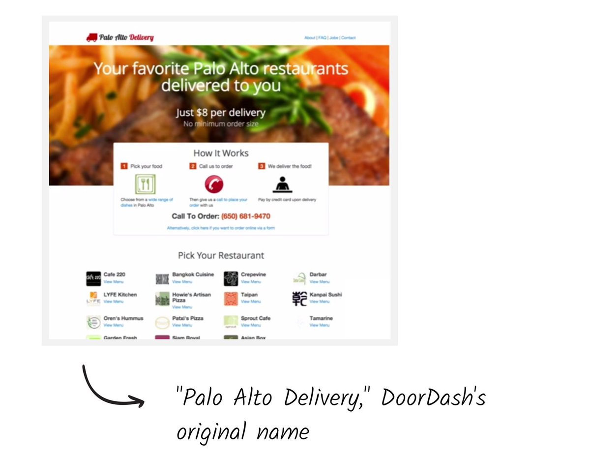 3Stanford. DoorDash's four founders met through "Startup Garage," a famous entrepreneurship class at the university. The recognized the opportunity in delivery after the owner of a macaroon store showed her binder full of delivery orders. Palo Alto Delivery was born.
