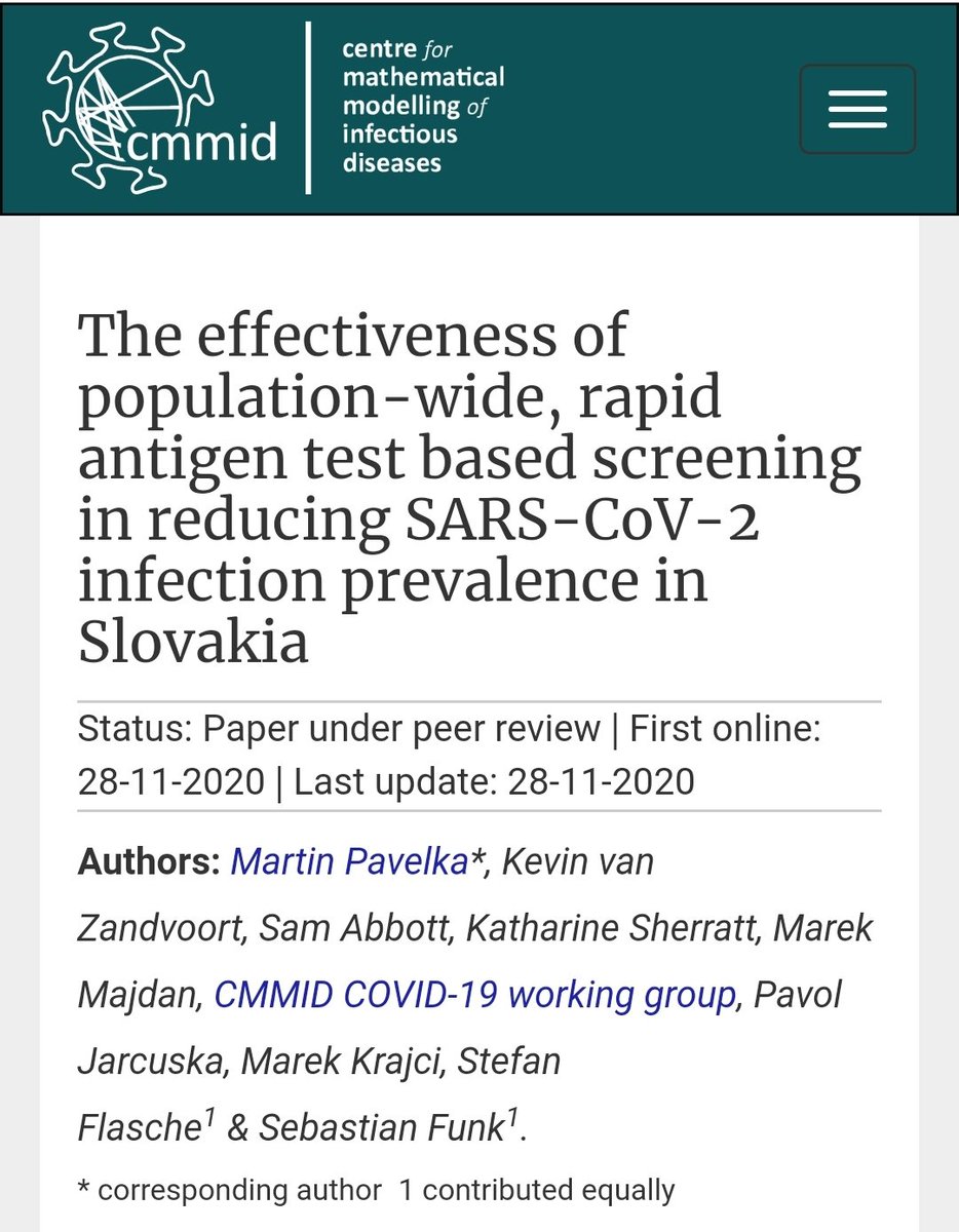 Been seeing this preprint make the rounds about mass rapid antigen testing and a decrease in SARS-CoV-2 spread in Slovakia. Readers will logically ask: "why we can't do this in the U.S.?"Well, several reasons (1/6) https://cmmid.github.io/topics/covid19/Slovakia.html