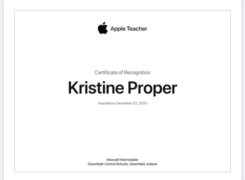 kristine_proper's tweet photo. Apple Teacher Certified #everyonecancreate #gcscpride #GCinnovator @loriannkatz @MeganCThompson https://t.co/cKjDCNQj1N