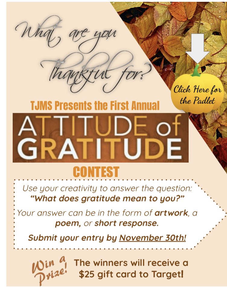 Antoinette Emden (@a_emden450) on Twitter photo Congratulations Aarya Mirajkar Gr. 7 & Aanya Kyal Gr. 8 the winners of βAttitude of Gratitudeβ contest! #creative&talented ππππ<a href="/A_Emden450/">Antoinette Emden</a> <a href="/TJMSCounseling/">TJMS Counseling</a> <a href="/TJ_pawesome/">Thomas Jefferson MS</a> Congratulations Aarya Mirajkar Gr. 7 & Aanya Kyal Gr. 8 the winners of βAttitude of Gratitudeβ contest! #creative&talented ππππ<a href="/A_Emden450/">Antoinette Emden</a> <a href="/TJMSCounseling/">TJMS Counseling</a> <a href="/TJ_pawesome/">Thomas Jefferson MS</a>