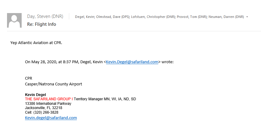 Emails referencing “1600 pounds of cargo” were sent on May 28, the third straight day of  #GeorgeFloyd protests in Minnesota.Minneapolis Safariland distributor Kevin Degel and DNR Forestry Pilot Steven Day coordinated rush deliveries of tear gas and other munitions to MN police.