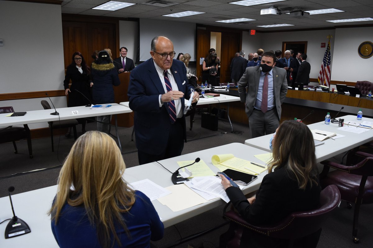 This hearing could run until 7, and we still haven't heard solid actual evidence from witnesses who understand GA election law+processes. But during the break Rudy Giuliani came over and was very complementary to the two Democratic senators Jordan and Parent asking questions.