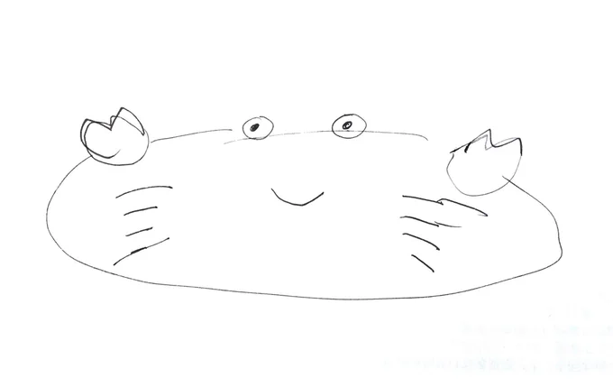 俺は真面目なので、オムレツにケチャップで描くときも一度紙にきちんとエスキスを描く。イメージ画と全然違う仕上がりになった。夜勤明けのフラフラの状態で力み無く描いたこの蟹の図案、相当かわいいのでは。 