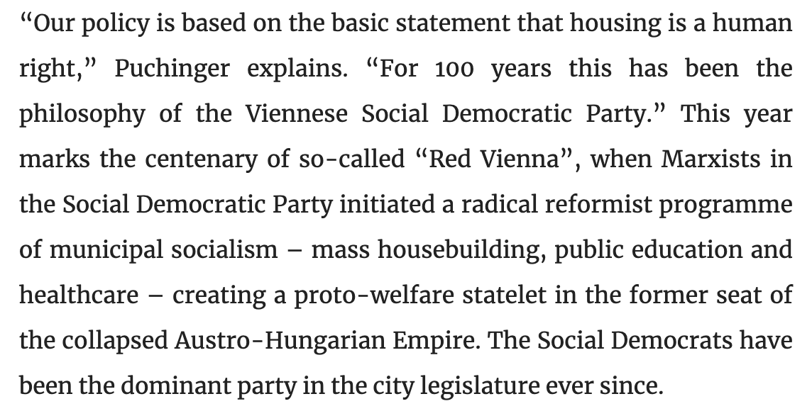 So who does Vienna have to thank for making "housing as a human right" a workable policy?Not technocrats in corporate-funded think tanks or patronage appointees in city planning agencies.It was the Marxist bloc of the ruling left-wing party from more than a century ago. (6/8)
