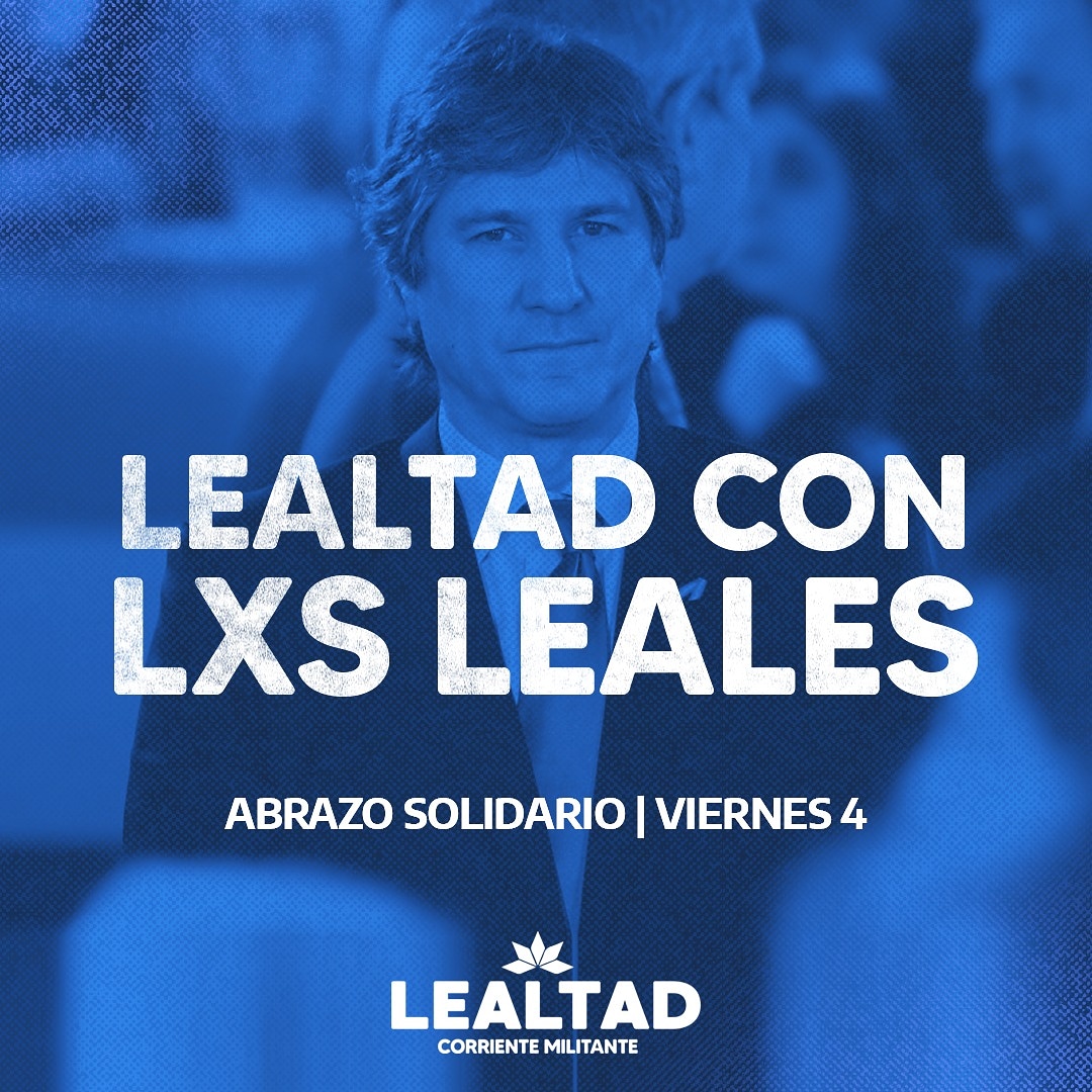 CMlealtad_SM's tweet photo. Lealtad con lxs leales. Nos vemos este viernes 4 en el abrazo solidario por el compañero Amado Boudou.
#Lealtad #ConAmadoNo https://t.co/LoKFyJqEoN