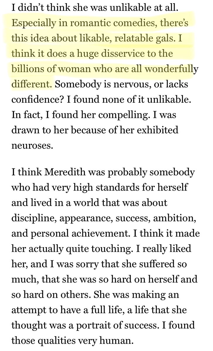 this quote from SJP from a 2018 vulture interview is validation of my love for meredith #R29MovieClub