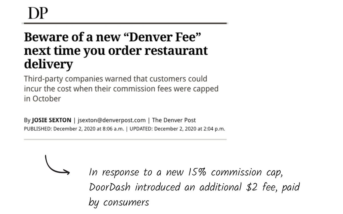 22Existential risk. If  $DASH's delivery force are reclassified as employees, the company would suffer. It might even meet its demise. The fundamental cost structure would change massively. Commission caps, like those imposed in Denver, are another thorny regulatory issue.