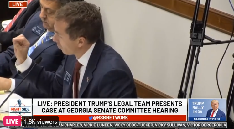 Senator points out that the Executive (Secretary of State) does not have the right to substantively change election policy or procedure that has not been approved by the legislature. Eastman agreed.