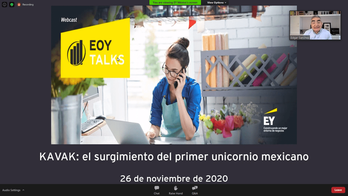 EYMexico's tweet photo. Édgar Sánchez, Country Managing Partner de @EYColombia y Líder de Talento en Latinoamérica Norte, inauguró la quinta sesión de #EOYtalks: @kavakmx: el surgimiento del primer unicornio mexicano. Abrimos hilo 👇 https://t.co/t6KGBdRjud