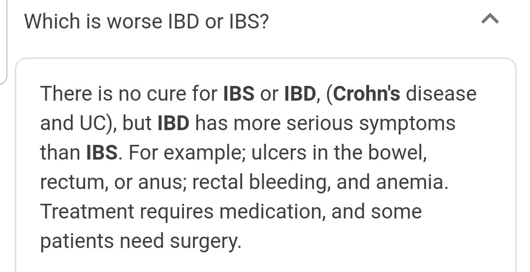 Crohn's Disease and Ulcerative Colitis (UC) are forms of Inflammatory Bowel Disease (IBD). IBD is different to Irritable Bowel Syndrome (IBS), as the pic below explains 
