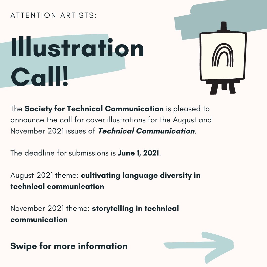HamlineEnglish's tweet photo. Calling all creators! The Society of Technical Communication call for cover illustrations for the Aug. and Nov. 2021 issues of Technical Communication. The deadline for submissions is Jun. 1, 2021. Submit to  tceditor@stc.org! https://t.co/KAB4ec38Vt