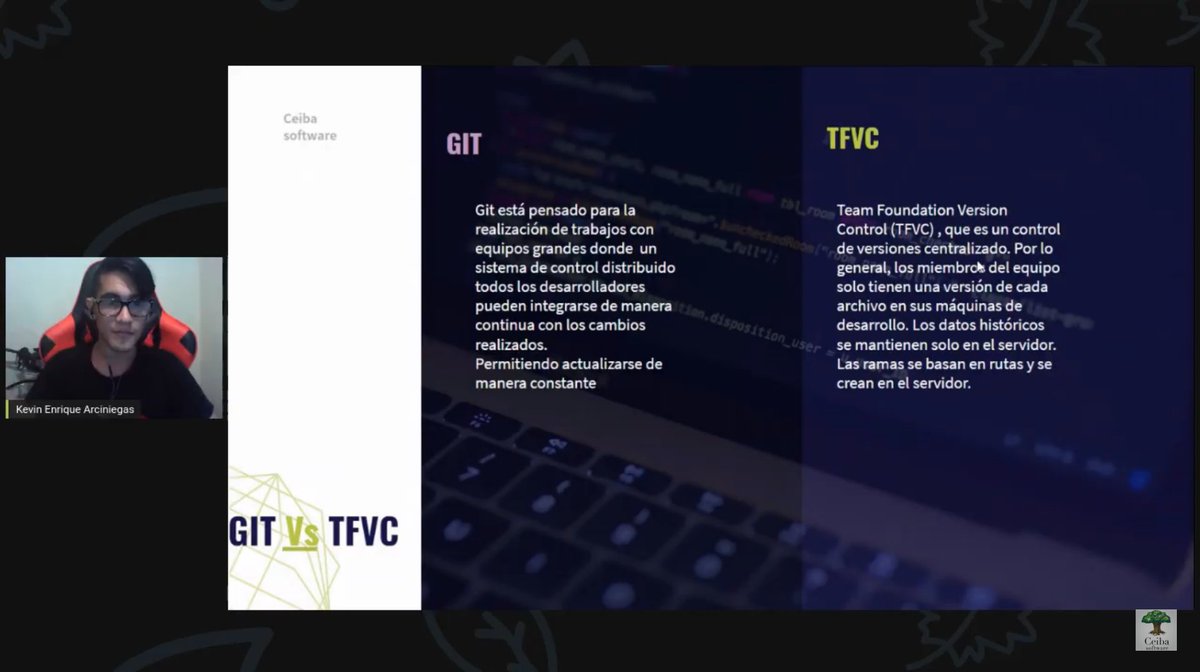 CeibaSoftware's tweet photo. En el meetup de hoy sobre Azure Repost, @KevinenriqueAr2 nos cuenta la diferencia entre Git y TFVC.

¡No te despegues de la escuela DevOps y aprende con los talentos de la #FamiliaCeiba! 

#CeibaGT #CeibaDevOps #DevOps #GoToCeiba https://t.co/cPurgwOfny