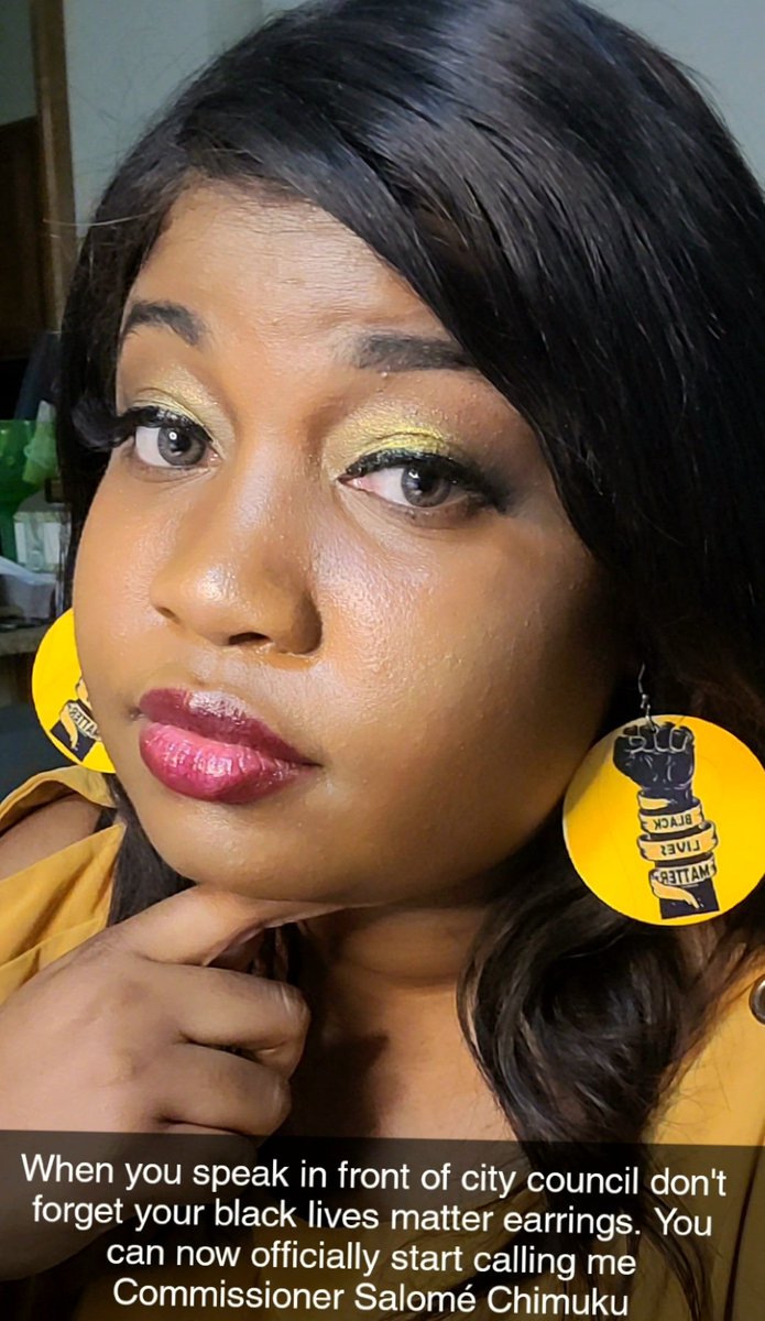 SalomeChimuku's tweet photo. Oh, BTW I'm now Commissioner Salomé Chimuku serving on the Portland Charter Review Commission. This was the look today. My #BlackLivesMatter earrings were nice additions. They say bring your authentic self! #PDXCharter #HowCanPortlandWorkForYou https://t.co/GDtPUBgJes