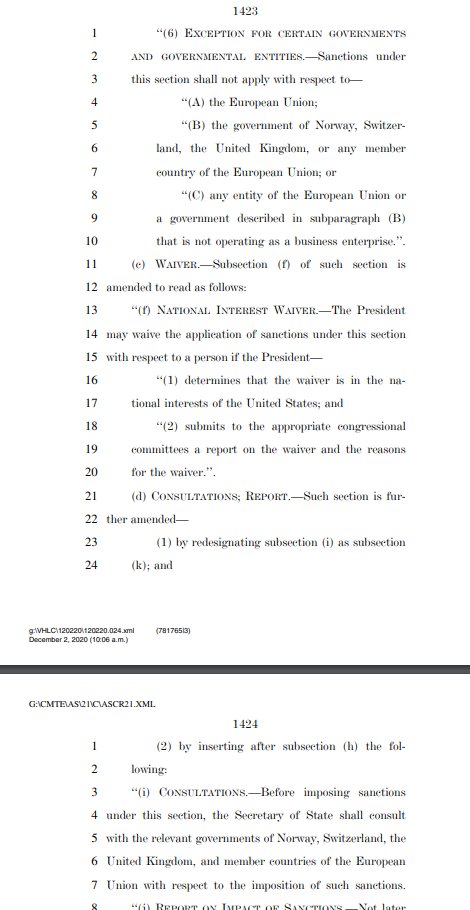 1. For Russia NDAA FY 2021 includes  #Nordstream2 and Turkstream  #sanctions, but in form of minor expansion on activities and with significant wavers and exceptions. These won't have much of an impact.