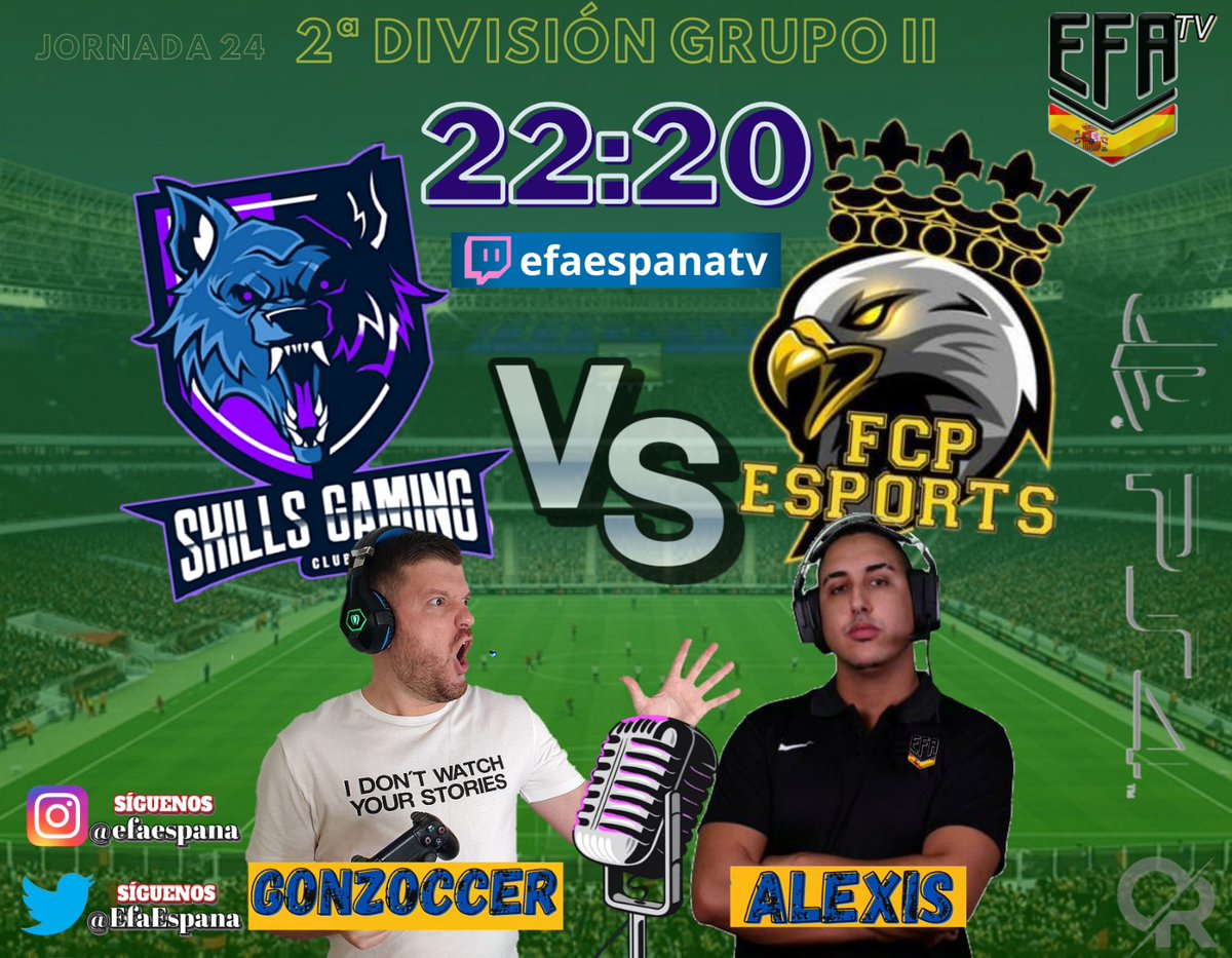 Tenemos en la Admin de <a href="/EfaEspana/">🇪🇸EFA ESPAÑA🇪🇸</a> 2 pros de Retransmión deportiva.
<a href="/Alexiis__96/">Kingdogbia 🦇</a> y @GonZoccer GRACIAS por subir el NIVEL de la Competición con el color que le dais!!!!👏👏

Juzguen ustedes mismos!! 
twitch.tv/efaespanatv/v/…