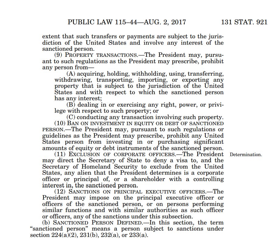 3. Regarding Turkey, section 235 of the CAATSA on sanctions are that could be applied