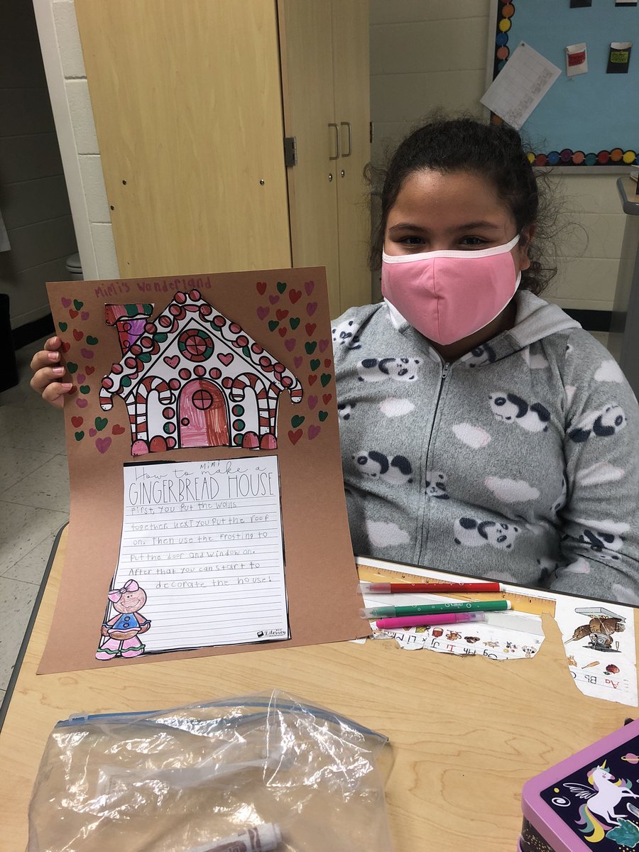 missplanera's tweet photo. Final results of our “how to build a gingerbread house” writing project! 🍬🍭🧁 @ForestRidge142 @FosterLions #d142sped #engage142 #fosterlions #writing https://t.co/KkNlRYjzHs