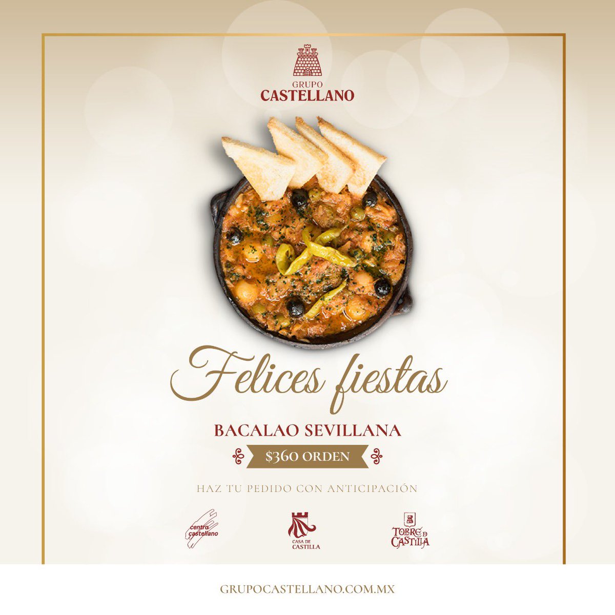 ¡Disfruta esta navidad de la tradición y el sabor de Grupo Castellano en casa!

CENTRO CASTELLANO: 55 5518.6080
Centro Castellano Camino Real: 55 5531.7185
Centro Castellano Satélite: 55 5374.1955
Casa de Castilla: 55 5663.5052
Torre de Castilla: 55 5281.0906

#Navidad2020