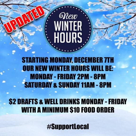 Watering_Bowl's tweet photo. UPDATE!!!!!!! Tomorrow is going to be GORGEOUS OUT, so we will open at normal time tomorrow 11AM. Starting Monday, December 7th we will begin our new hours and drink specials. https://t.co/qQWZG98o1T