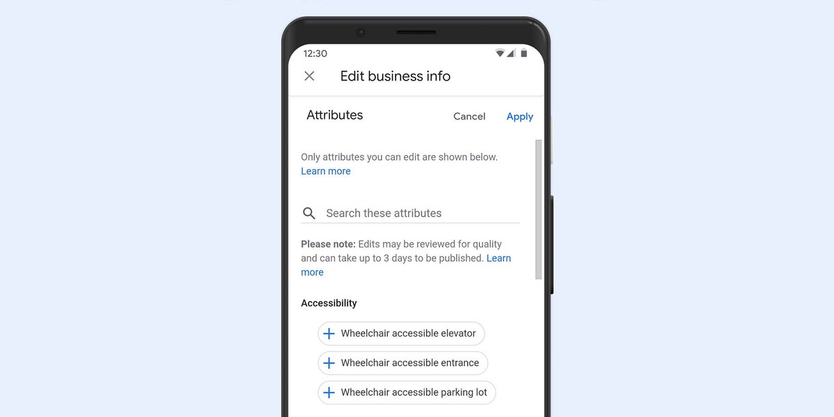 This #InternationalDayofPeoplewithDisabilities, let customers know your business is accessible.

Add accessibility attributes to your Business Profile on Google♿ → goo.gle/36AbOCK