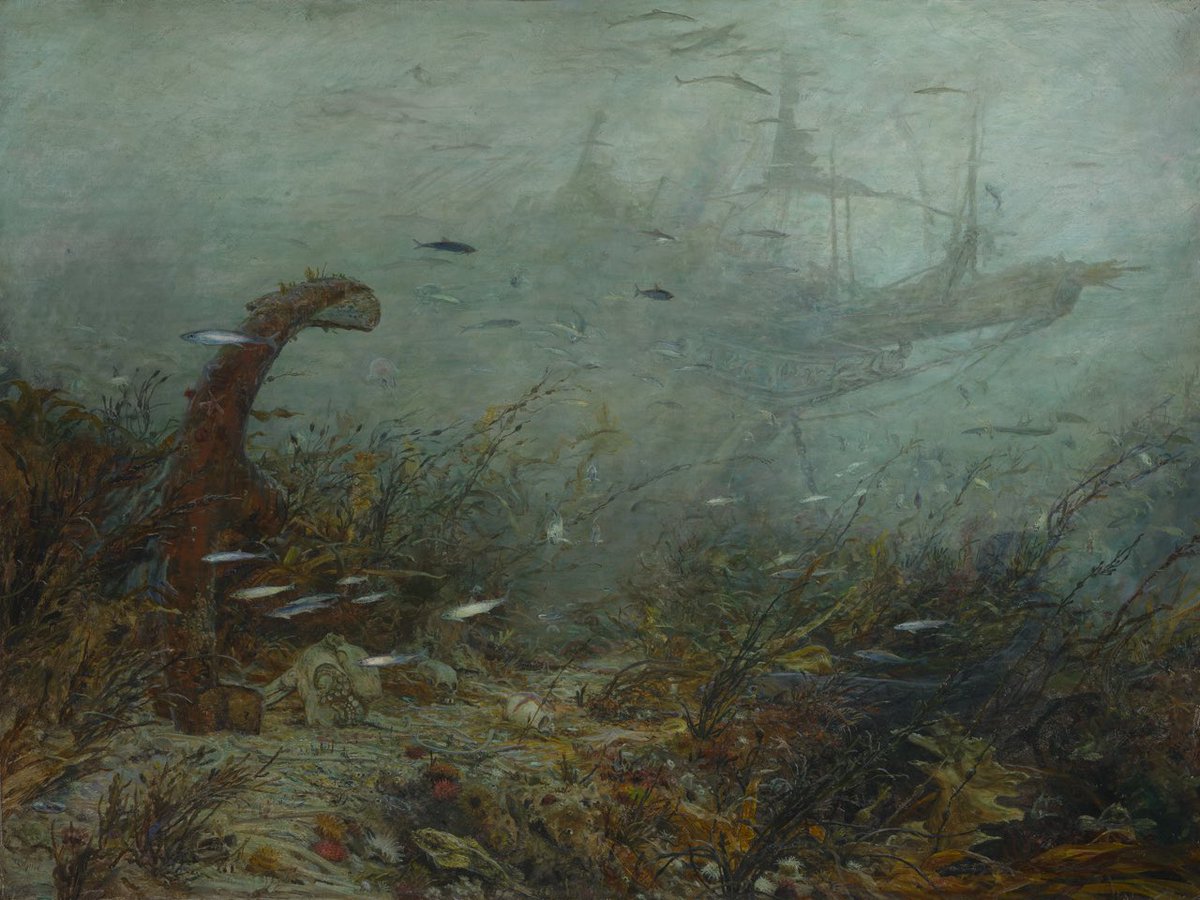 First was Wyllie Lionel Wyllie’s “Davy Jones’s Locker” (1890)  https://collections.rmg.co.uk/collections/objects/561491.html