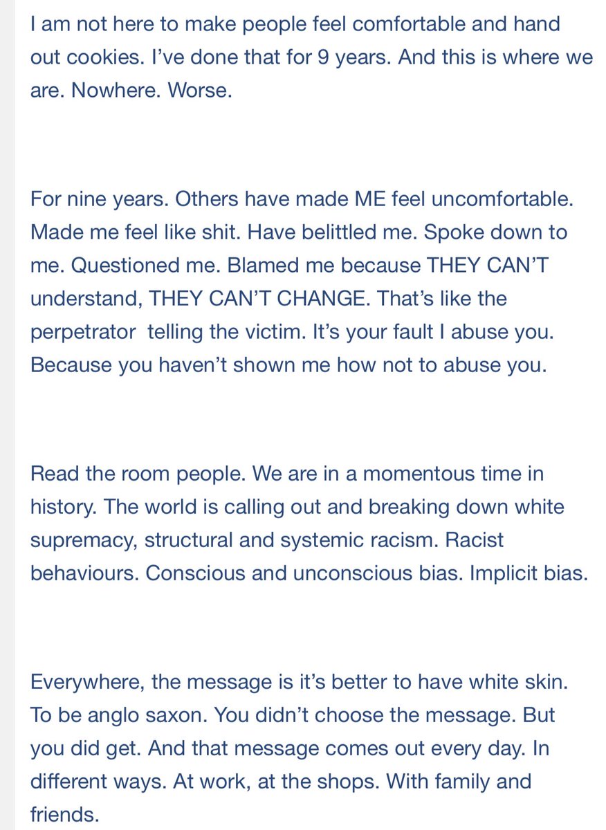 carrying the strength of my people, I continued to fight. A presentation by marketing tips me over. I said no more. I will not be erased. I will not be silenced. I was told to ‘tone it down’ I replied ‘I’m at riot level’ NO! But I’m emotionally spent