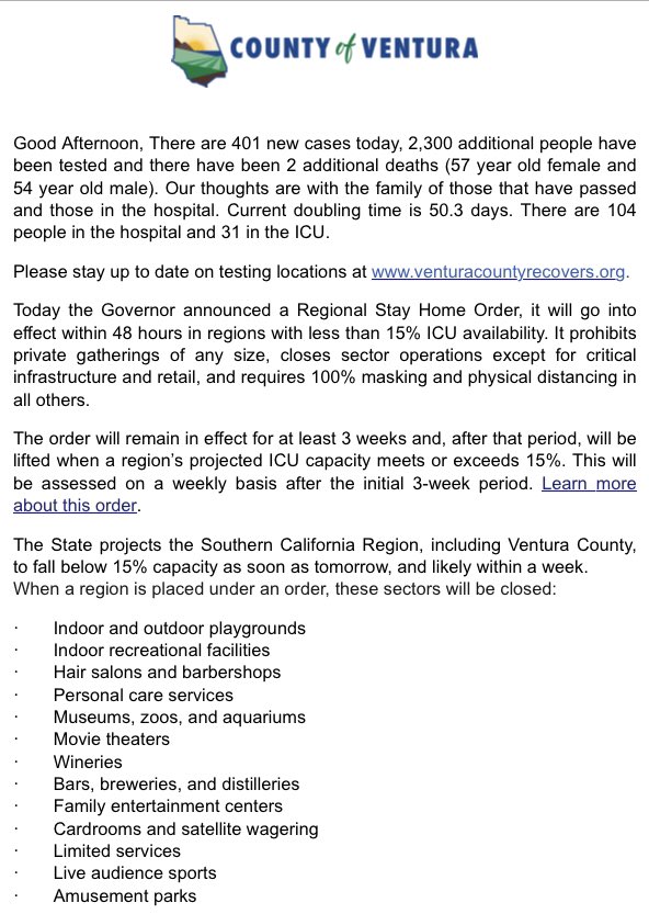 And then here’s what Ventura County issued today, which says — as we first heard — SoCal could hit the shutdown threshold on Friday.