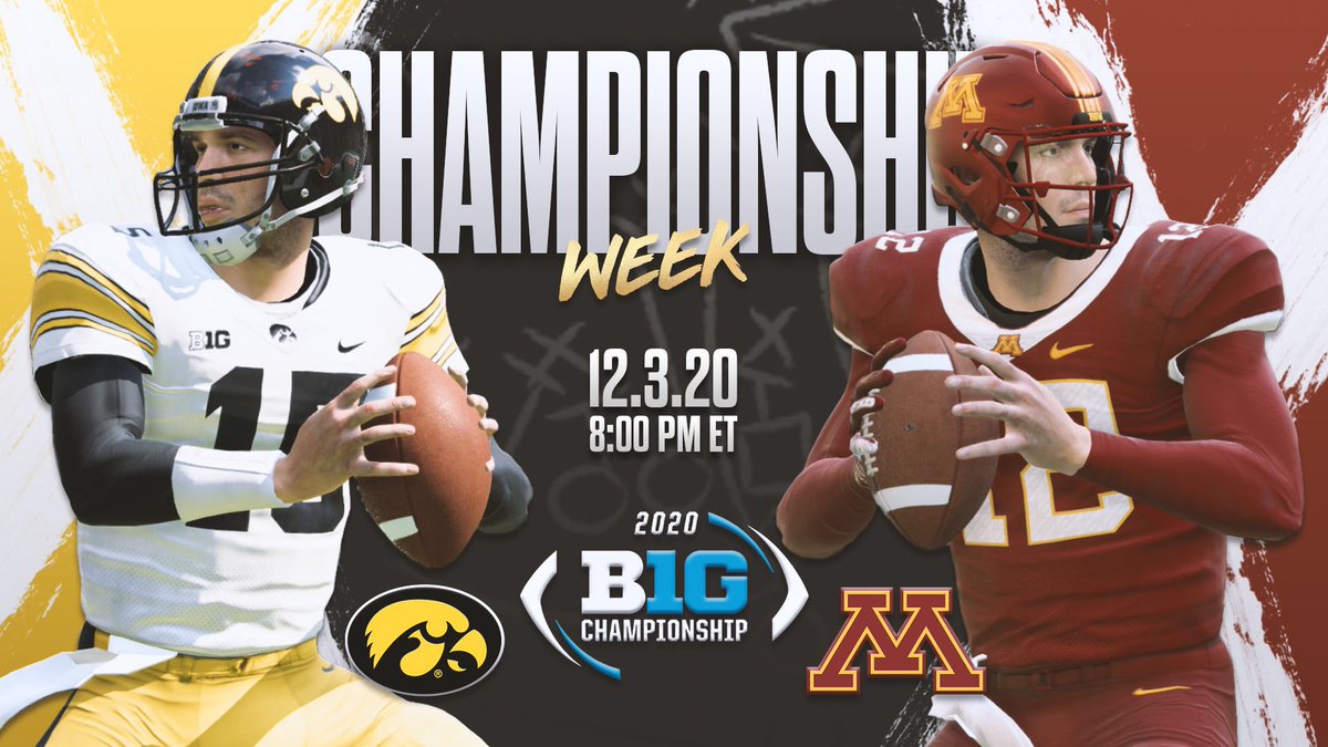 RFL_Sim_League's tweet photo. First Conference Championship game of the week goes down live in less than 20 minutes at 8pm ET! #15 Iowa (6-6) vs #14 Minnesota (6-6) for the Big Ten! Who Ya Got? #RFL #RFLCS #Season2 #ConferenceChampionship #BigTenChampionship #Madden #Madden20 #Madden21 #NCAAFootball #Esports https://t.co/aXA0AVKXdM