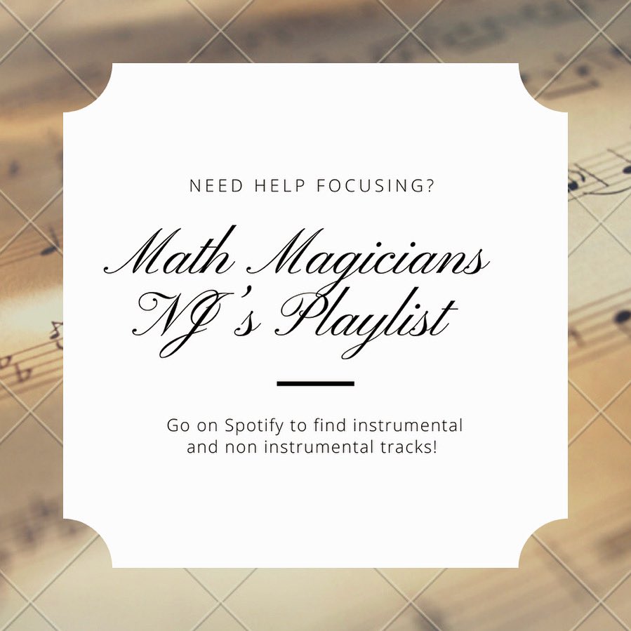 MathMagiciansNJ's tweet image. Feeling stressed or nervous? Do you need something to help you focus? We got the solution for you! Check out our Spotify / story for instrumental and non instrumental tracks! Comment down below any song recommendations :) 

#MMNJ #spotify #edchat #AcademicTwitter #AcademicChatter