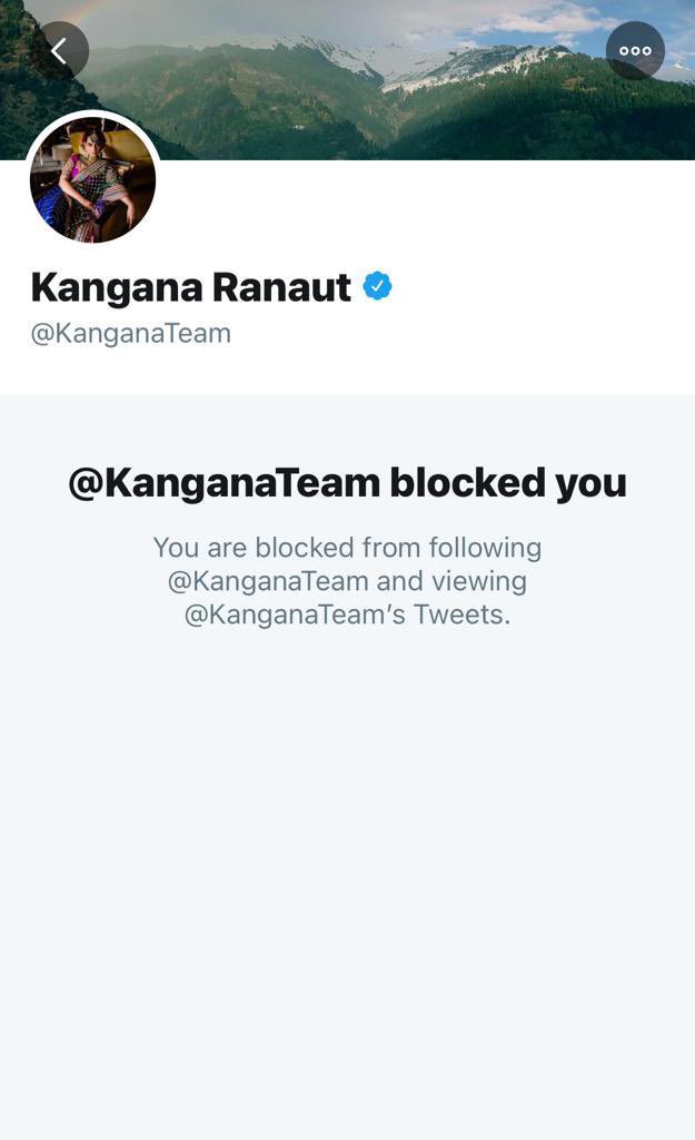 .@KanganaTeam Blocked me ??? What a cowardly act & you call Urself Sherani....You can only act brave in your films in real life you r a  Biggest Coward ! अभी तो शब्दों की जंग थी तो मैदान छोड़ भाग गई , सच में मैदान में जंग लड़नी पड़ती तो तुम तो घर से ही नहीं निकलती .#fekuKangna