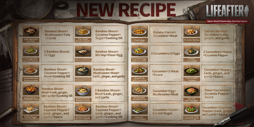 LifeAfter_en's tweet photo. #LifeAfter #Season3
#NewRecipes #LifeAfterTips
Dear survivors, Hope 101 summarizes the new recipes about seasonal specialties, hoping to help you fight the bad weather in different seasons. You can save it and share it with your friends! Are you ready to be a cooking master? https://t.co/2B4JlhtuPa