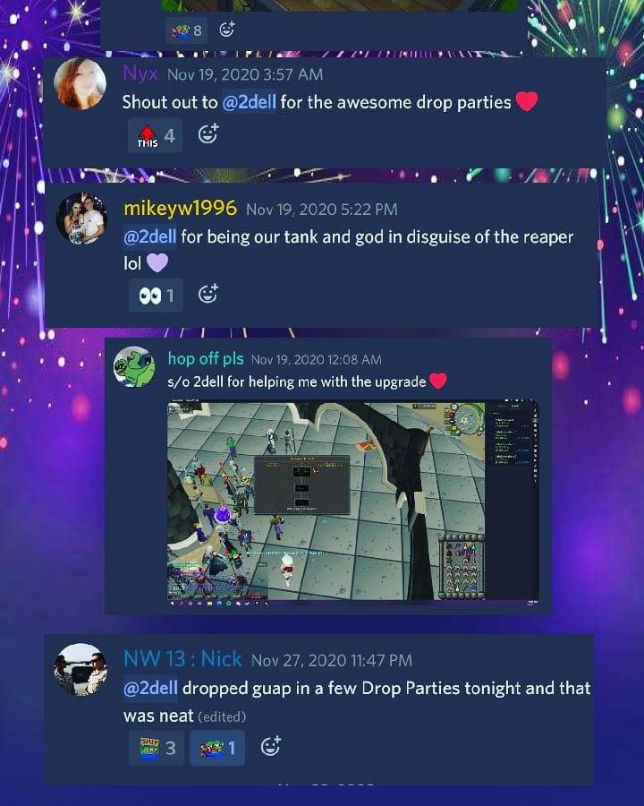 I am happy to present our November Clan mate of the month: 2dell! 

Thank you so much for always looking out for the clan, and thank you for all of your generosity. We appreciate everything you have done for the cc <3 

With love, 
OS Serenity Stars 

#osrs #oldschoolrunescape