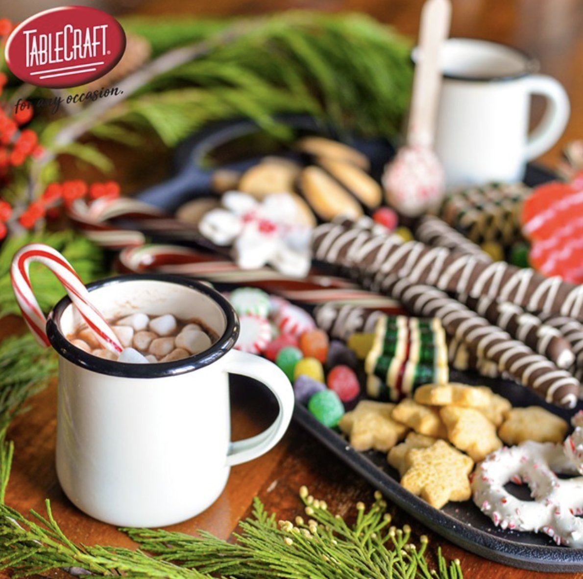 Tabletopjournal's tweet image. Cookie assortments and a cup of hot chocolate (served in @TableCraftHome&apos;s small Enamelware Collection mug H80001), these are a few of our favorite things. 🎄😍
#TabletopMatters
#EnamelwareCollection #MugsofHotChocolate #IllTakeTwo #ChristmasTreats