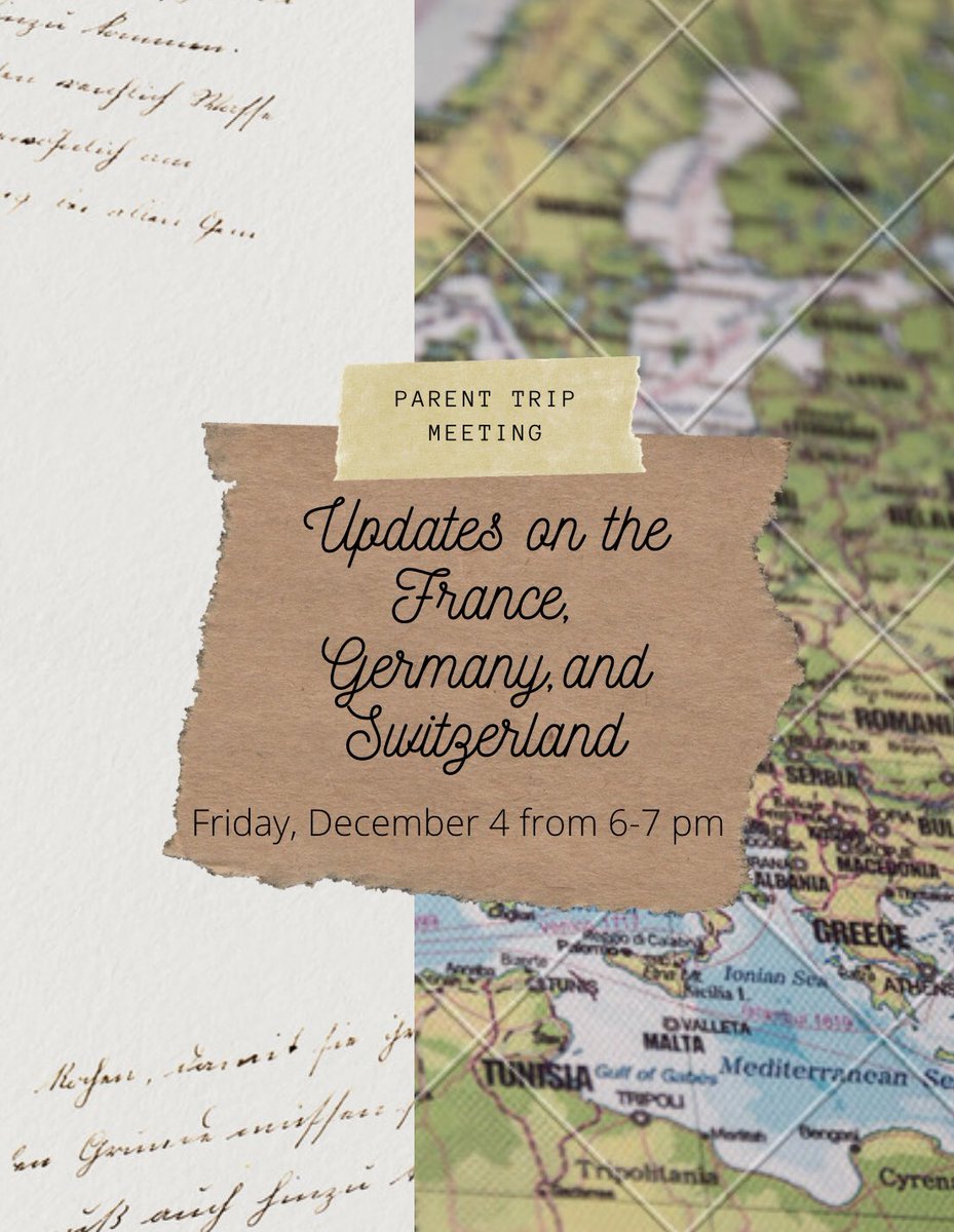 jchsLitCon's tweet image. Join our parent trip meeting Friday night on updates or are interested in coming to our France, Germany, and Switzerland trip. Link will be on our google classroom. Code OM43NVM
