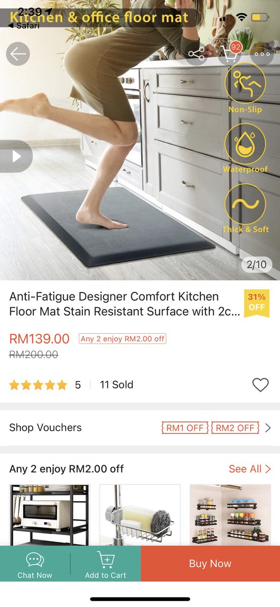 4. Anti fatigue matYg ni paling function kalau letak kt dapur bila basuh pinggan/masak & berdiri lama2. My legs get tired so pakai yg ni mmg i kurang sakit/lenguh kaki  #oldpipurBoleh beli utk mak yg suka masak2 kt dapur heheheLink:  https://shp.ee/cqra54k&nbsp;
