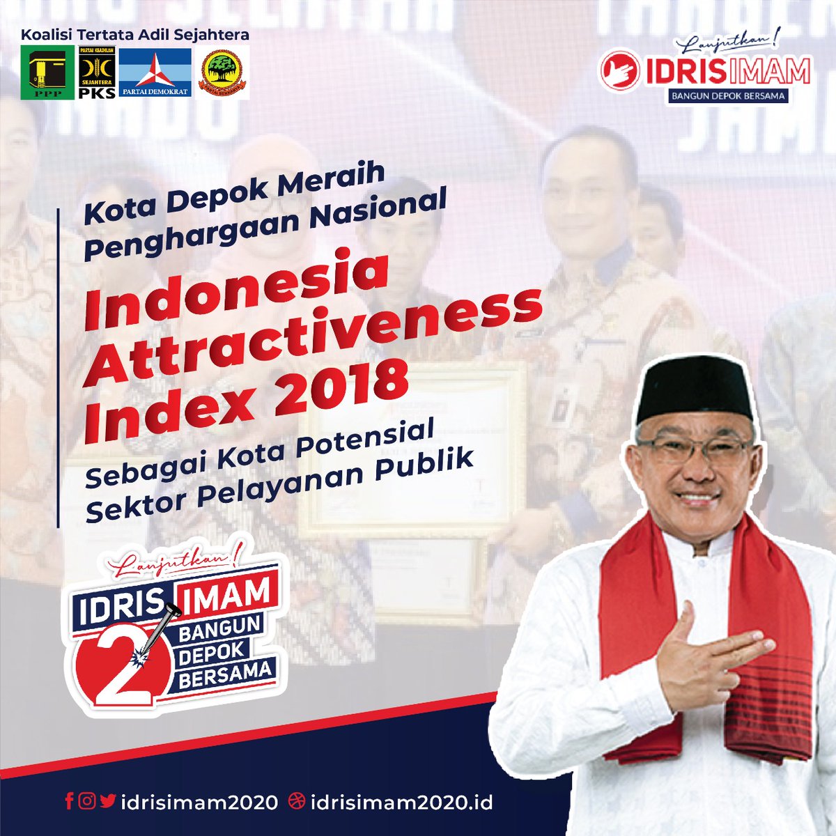 Kota Depok Meraih Penghargaan Nasional Indonesia Attractiveness Index 2018, sebagai Kota Potensial Sektor Pelayanan Publik

#IdrisImamDepok
#MajuBerbudayaSejahtera
#Lanjutkan
#BangunDepokBersama