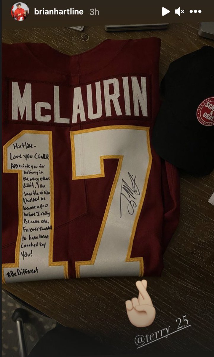 Nicki Jhabvala on X: 'Terry McLaurin sent his WRs coach at Ohio State,  @brianhartline, a signed jersey with a heckuva Thank You message    (via brianhartline on IG)   / X