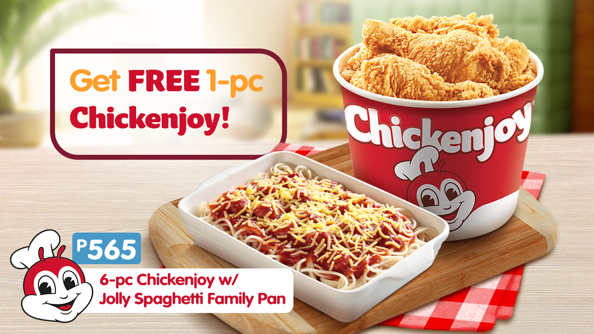Bestfriend Jollibee On Twitter Enjoy These Sweet Sarap Treats With Your Family For Only P565 And Get Free 1 Pc Chickenjoy For Every Order Of 6 Pc Chickenjoy With Jolly Spaghetti Family Pan Get