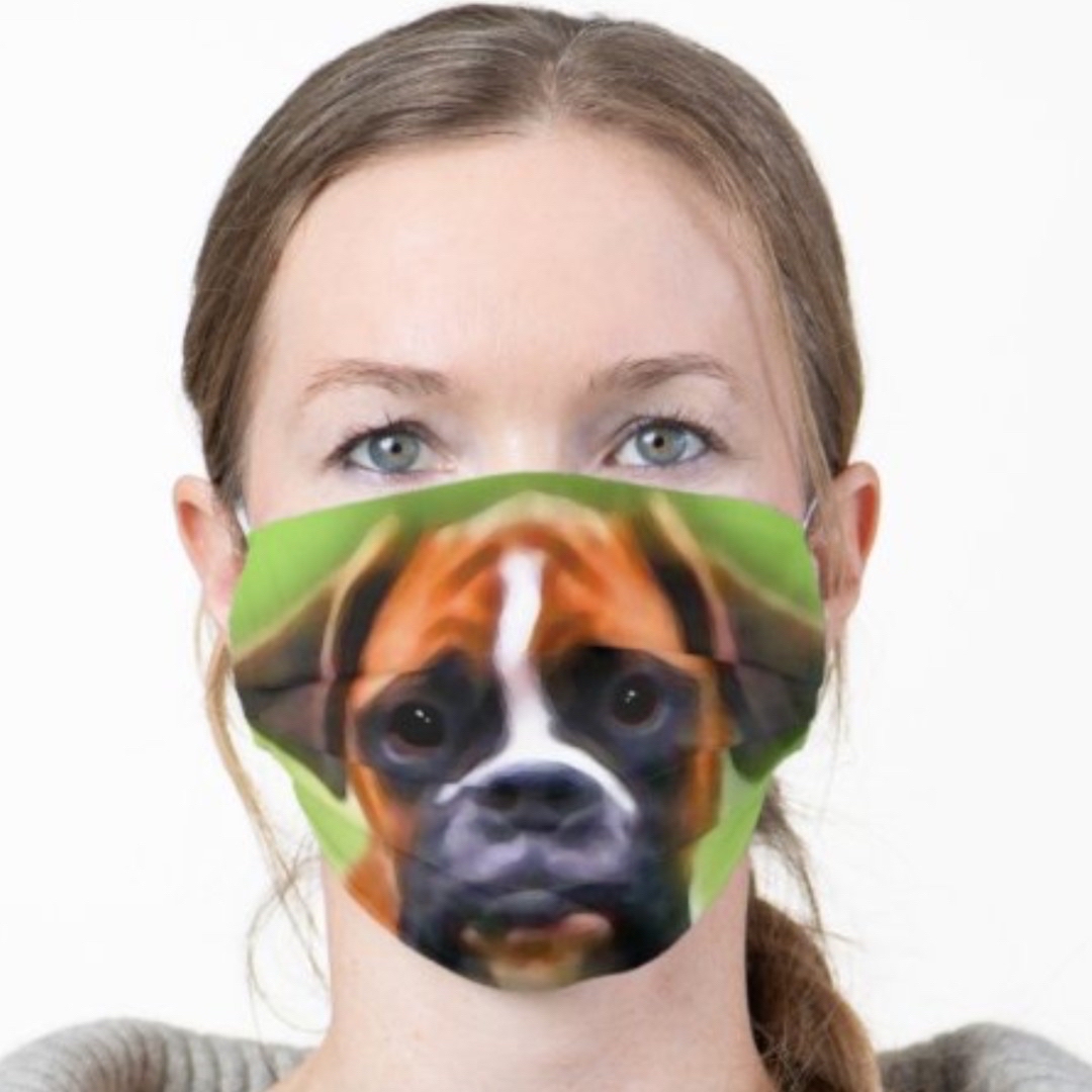 Boxer cloth face mask: ow.ly/TQ1e50A6pMn and more patterns: ow.ly/HfKi50A6pMm #boxer #boxerdog #facemask #mask #clothfacemask #sunflowers #chocolatelab #yellowlab #pug #chihuahua #bordercollie #westie #goldenretriever #paisley #bostonterrier #bunnies #frenchbulldogmom