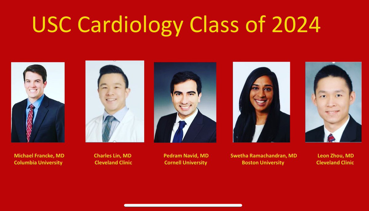 A huge congratulations 🎉🎊 and warm welcome to the 2024 USC Cardiovascular Medicine 🫀🥼🩺fellowship class! We are so excited for you and can’t wait to work with you all!! 🥳🥳🥳