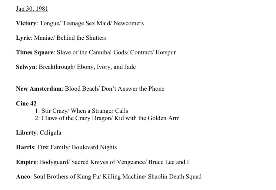 Tonight’s  #Deucember feature was playing on 42nd Street during the weekend of January 30, 1981, according to this Village Voice theater listing. Can anyone guess which one it is?(Source:  https://letterboxd.com/filibus/list/42nd-street-grindhouse-listings-1978-1993/)