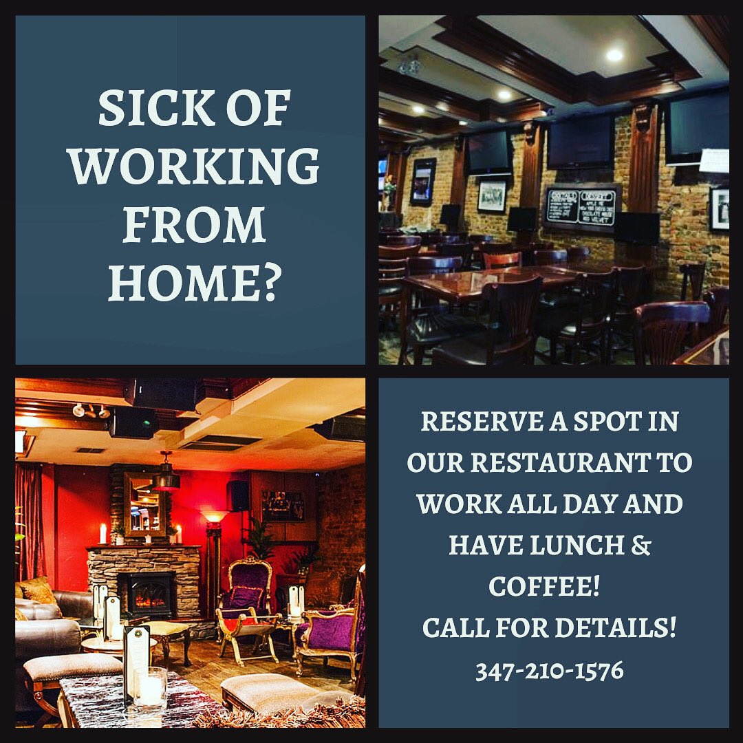 Playwright Irish Pub (@playwright35th) on Twitter photo 💻 Sick of working from home? Can’t stay in Starbucks anymore? Come reserve a spot in our huge dining room, or lounge area, get lunch and coffee throughout the day. We have WiFi and all social distancing guidelines adhered to. ☎️ Call us for details: 347-210-1576 💻 Sick of working from home? Can’t stay in Starbucks anymore? Come reserve a spot in our huge dining room, or lounge area, get lunch and coffee throughout the day. We have WiFi and all social distancing guidelines adhered to. ☎️ Call us for details: 347-210-1576