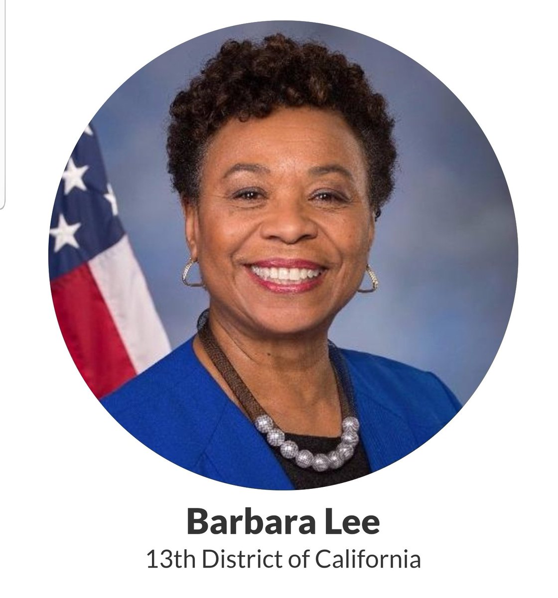 Barbara Lee, California's 13th District https://lee.house.gov/&nbsp;6/98