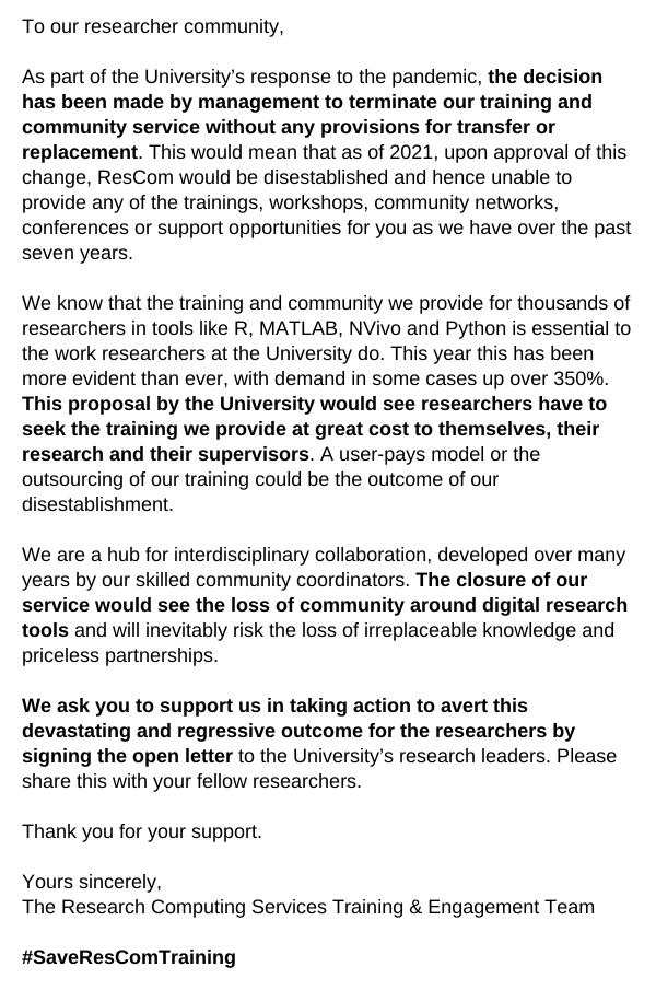 ResCom_unimelb's tweet photo. ANNOUNCEMENT 📢🚨
Read and sign our open letter here: https://t.co/75j6nsGAnr
#SaveResComTraining https://t.co/46k4nUMAUo