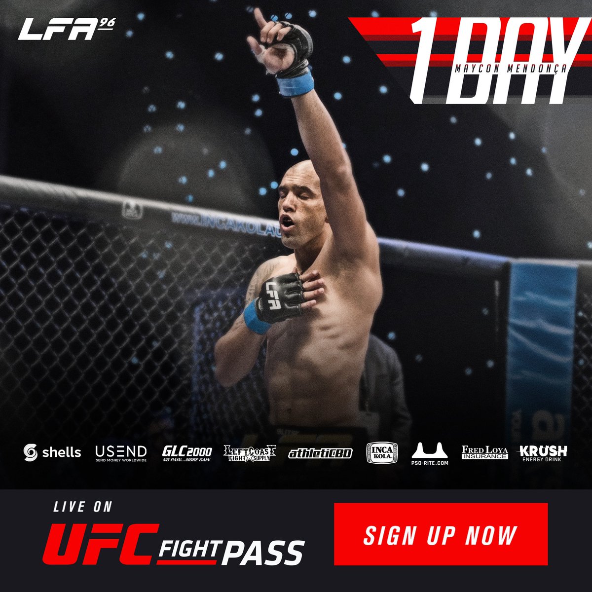 LFAfighting's tweet photo. In 1 Day, surging Brazilian stalwart #MayconMendonca fights for the @LFAfighting #welterweight title in the main event of #LFA96! 🇧🇷

Friday, December 4
@HartmanArena
#ParkCity, #Kansas

#MMA
#LFANation
@UFCFightPass https://t.co/pkircWN7BC